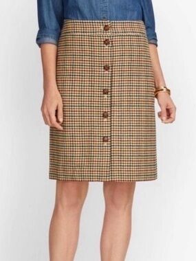 Talbots Brown Houndstooth A-line Skirt Preppy Old Money Plaid Size Petite 4